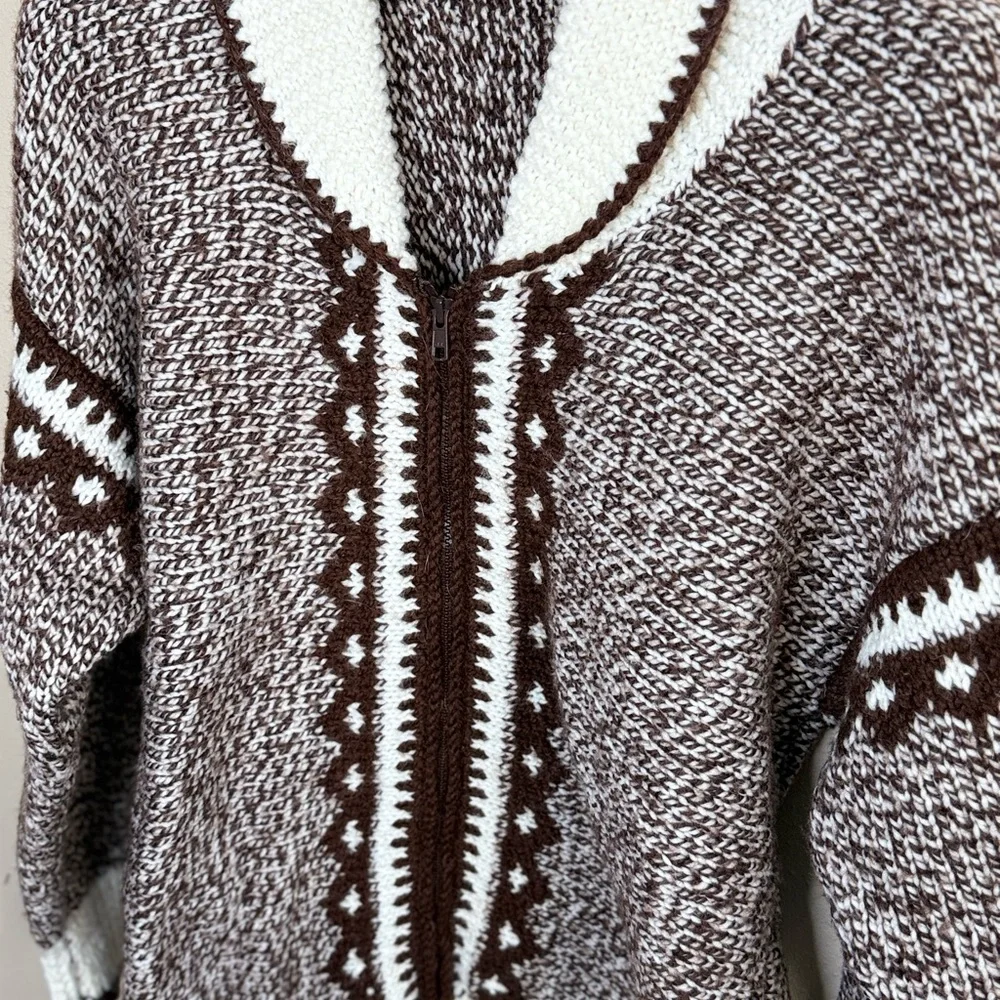 Vintage Hand Knit Lodge Sweater Nordic Zip Cardigan Oversized